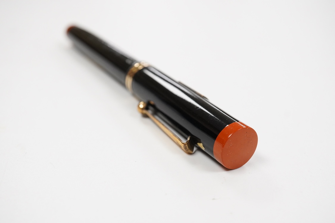 John Holland 'Jewel' fountain pen, lever fill model with gold filled cartouche on back of cap